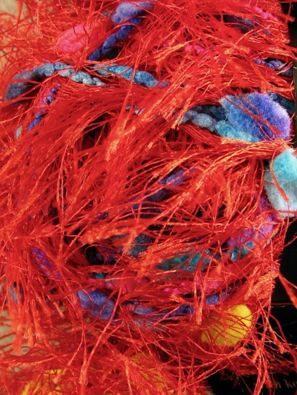Lion Brand Fancy Fur Yarn Rainbow Red Pompom Eyelash 50g 39yds Lot of 3